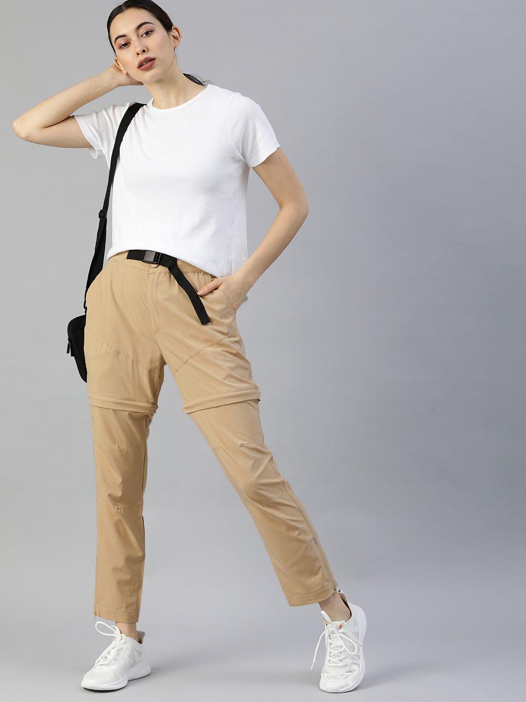 hrx by hrithik roshan women beige detachable rapid-dry antimicrobial outdoor trousers