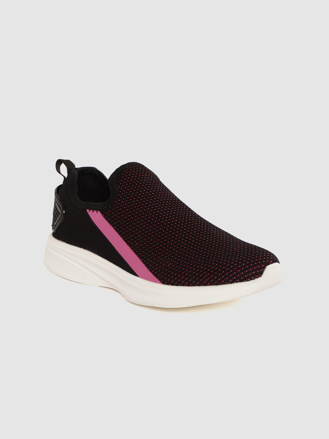 hrx by hrithik roshan women black & pink woven design go-lite slip-on walking shoes