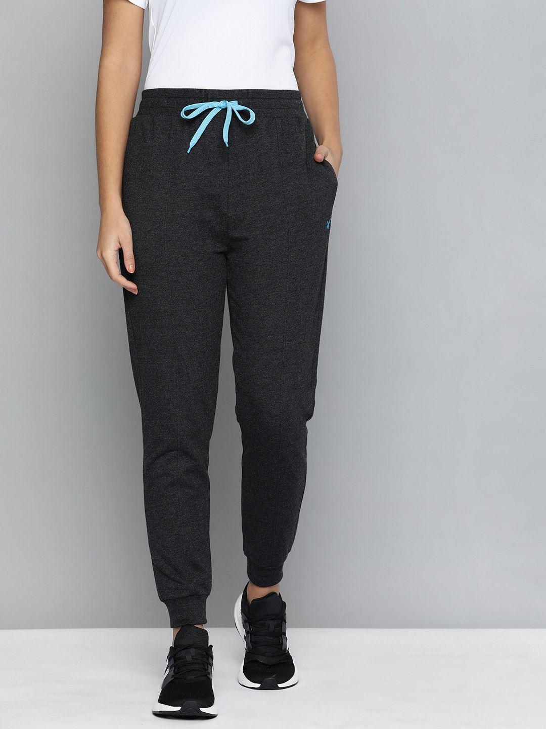 hrx by hrithik roshan women black heather solid joggers