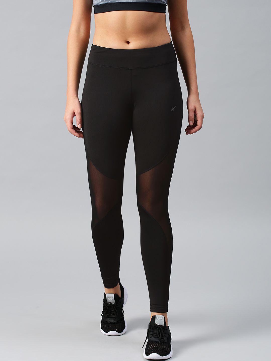 hrx by hrithik roshan women black rapid-dry mesh detail cropped lifestyle tights