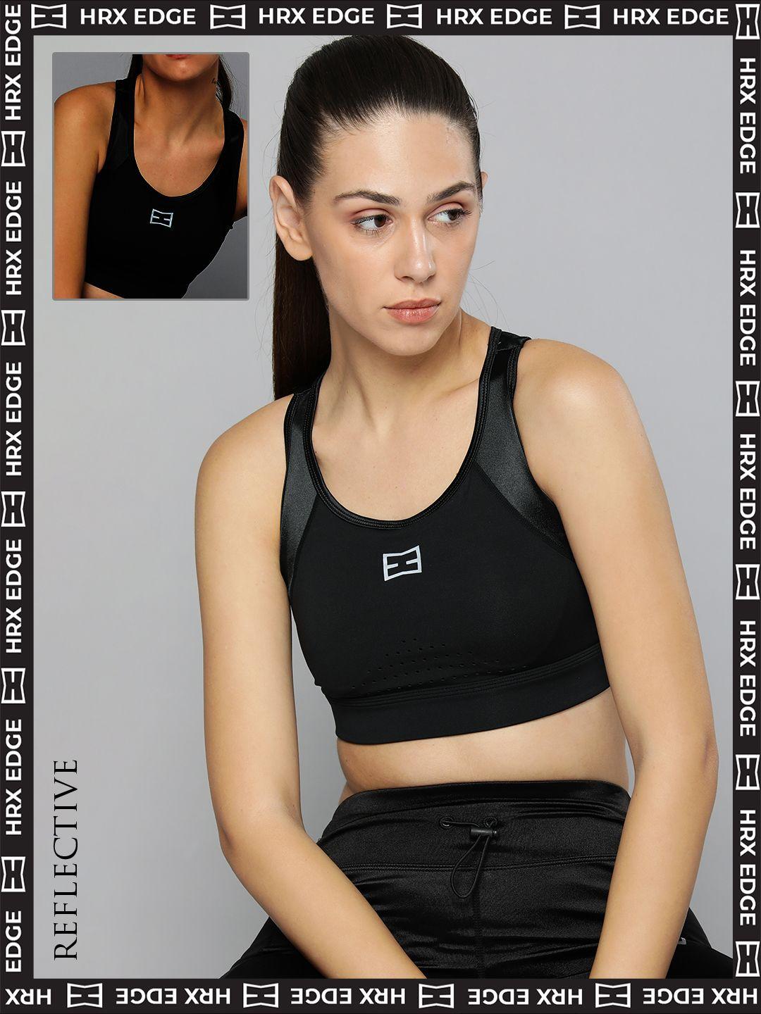 hrx by hrithik roshan women black rapid-dry solid edge sports bra