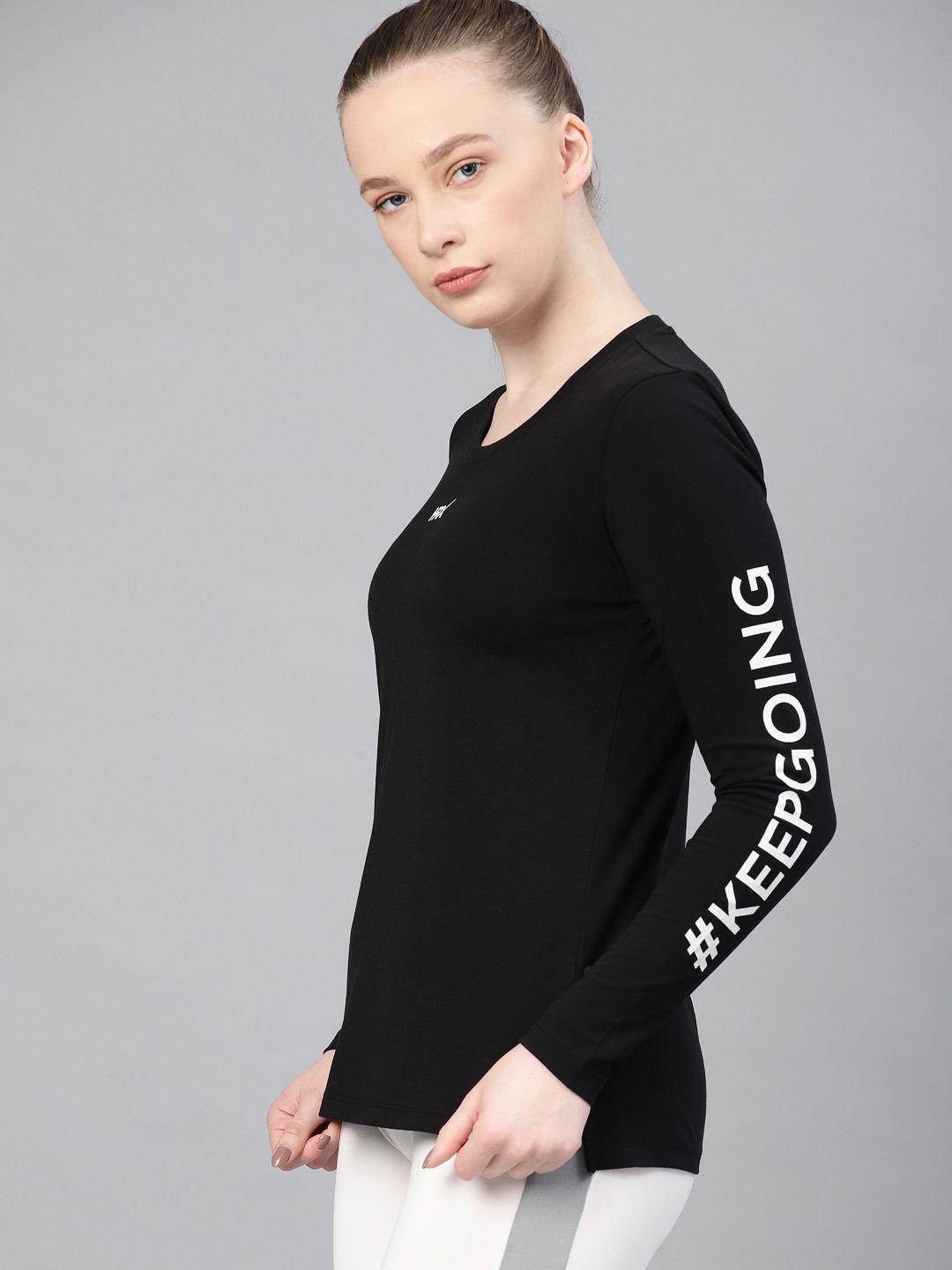 hrx by hrithik roshan women black solid round neck t-shirt