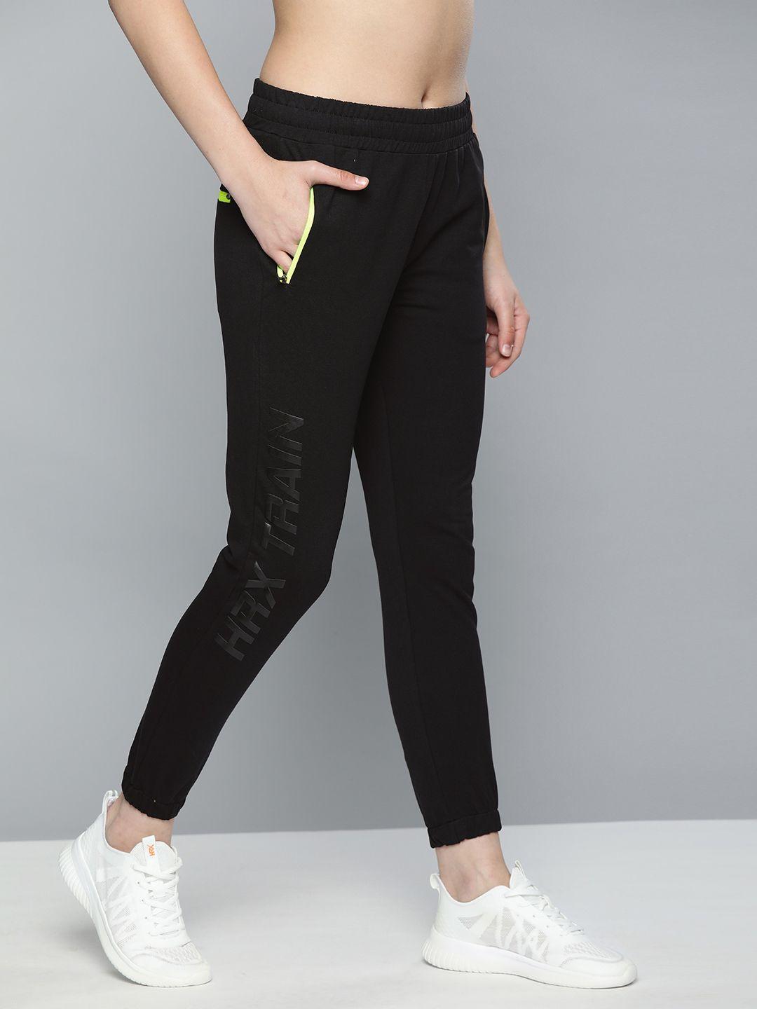 hrx by hrithik roshan women black solid slim fit bio-wash antimicrobial training jogger