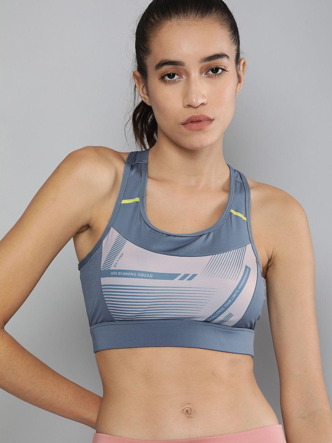 hrx by hrithik roshan women blue rapid-dry antimicrobial running sports bra hr_ss21