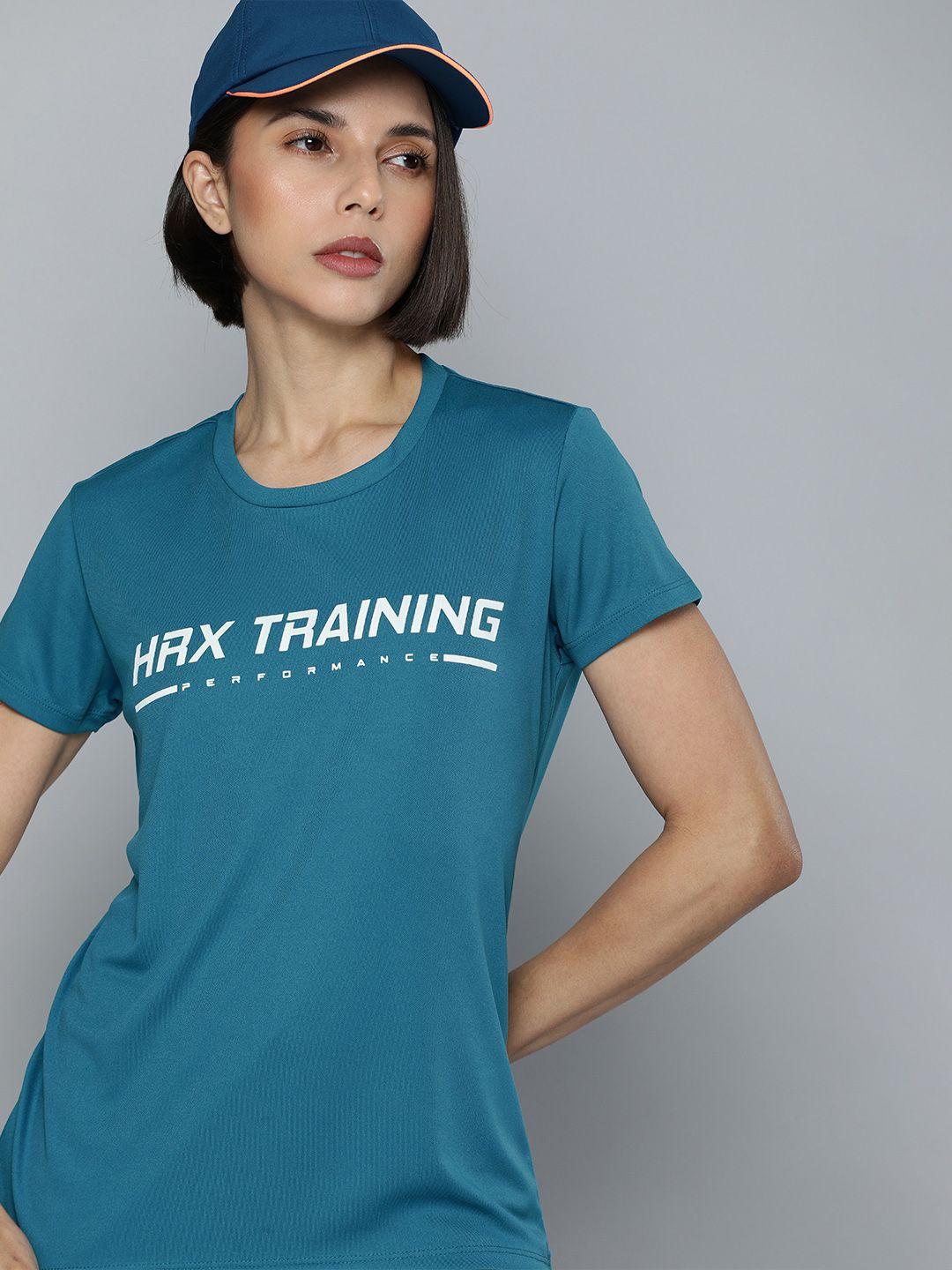 hrx by hrithik roshan women blue rapid-dry brand carrier training t-shirt