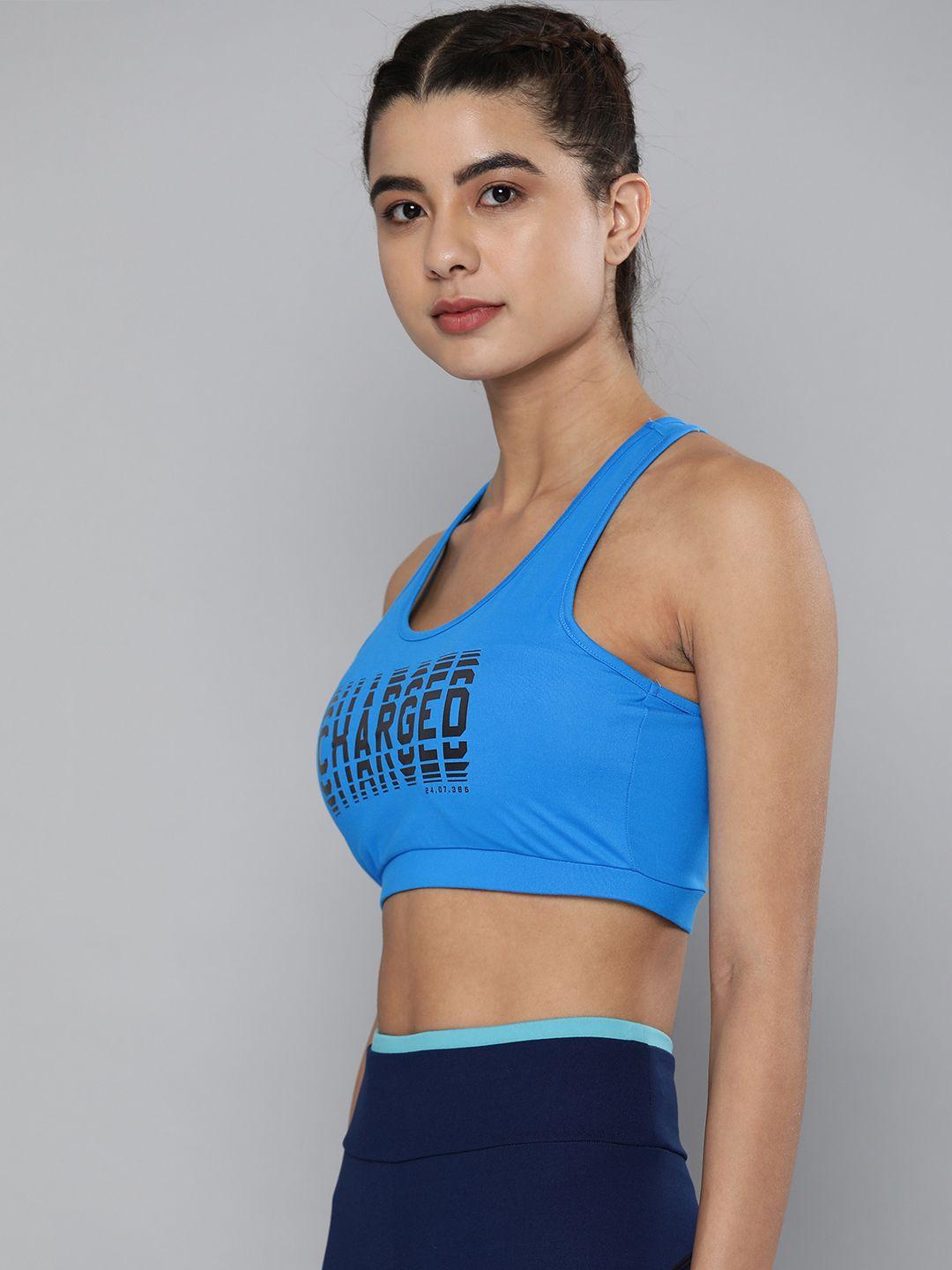 hrx by hrithik roshan women blue rapid-dry printed training sports bra