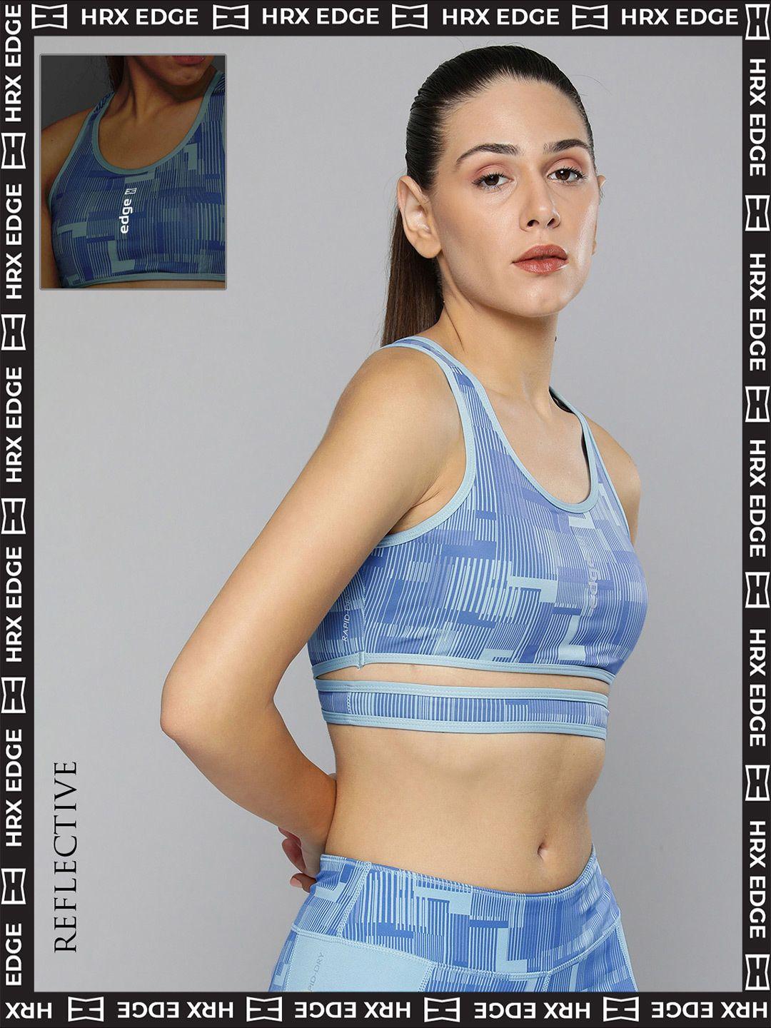 hrx by hrithik roshan women blue rapid-dry solid edge sports bra