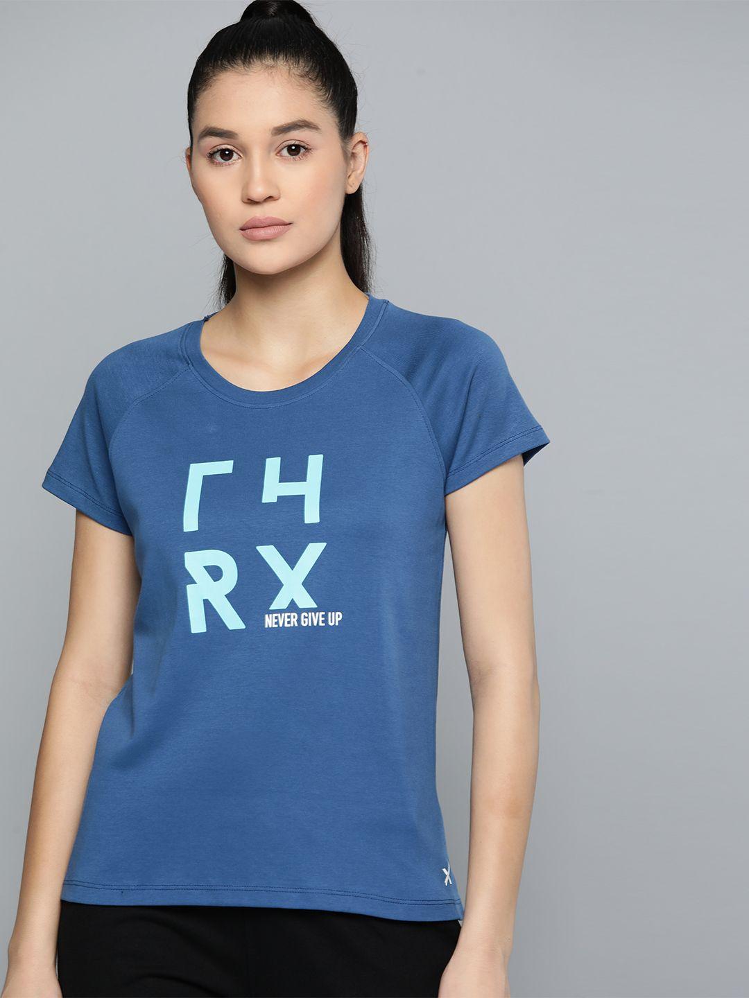 hrx by hrithik roshan women brand logo print pure cotton t-shirt