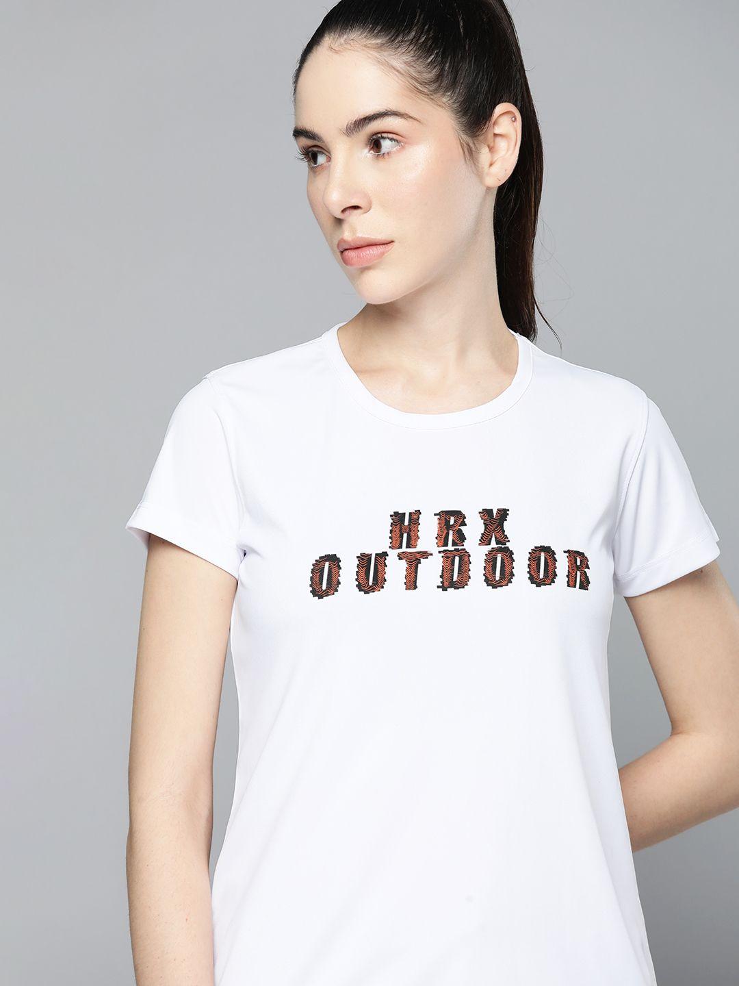 hrx by hrithik roshan women brand logo printed rapid-dry t-shirt with reflective detail