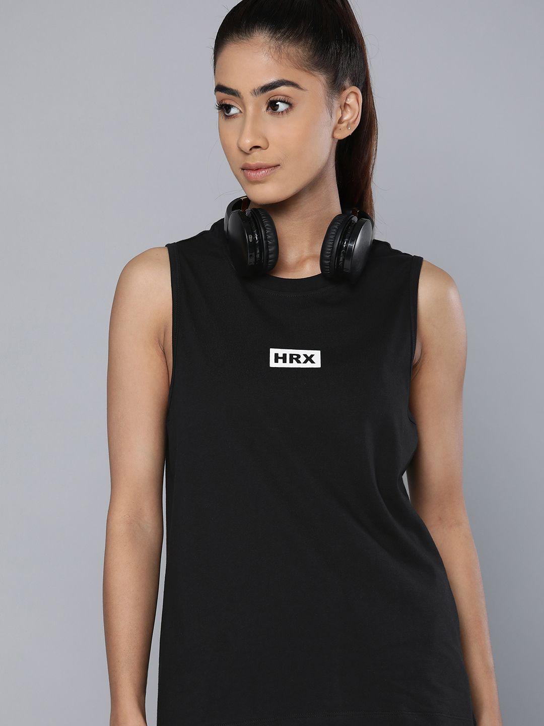 hrx by hrithik roshan women brand logo pure cotton sleeveless t-shirt