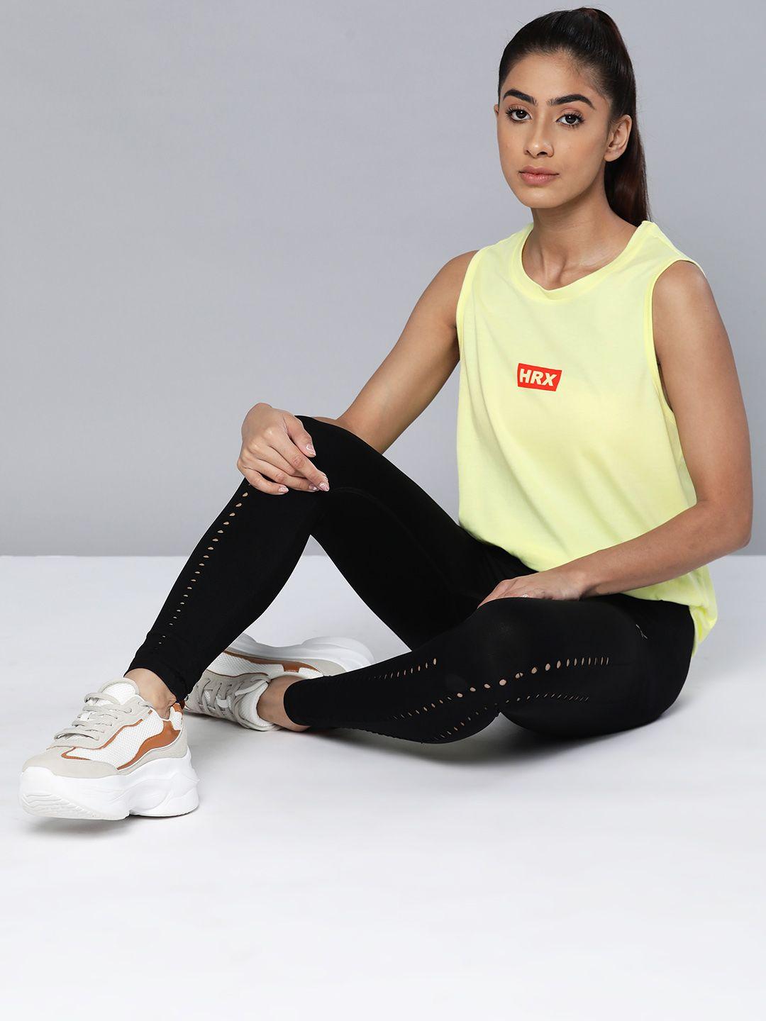 hrx by hrithik roshan women brand logo pure cotton sleeveless t-shirt