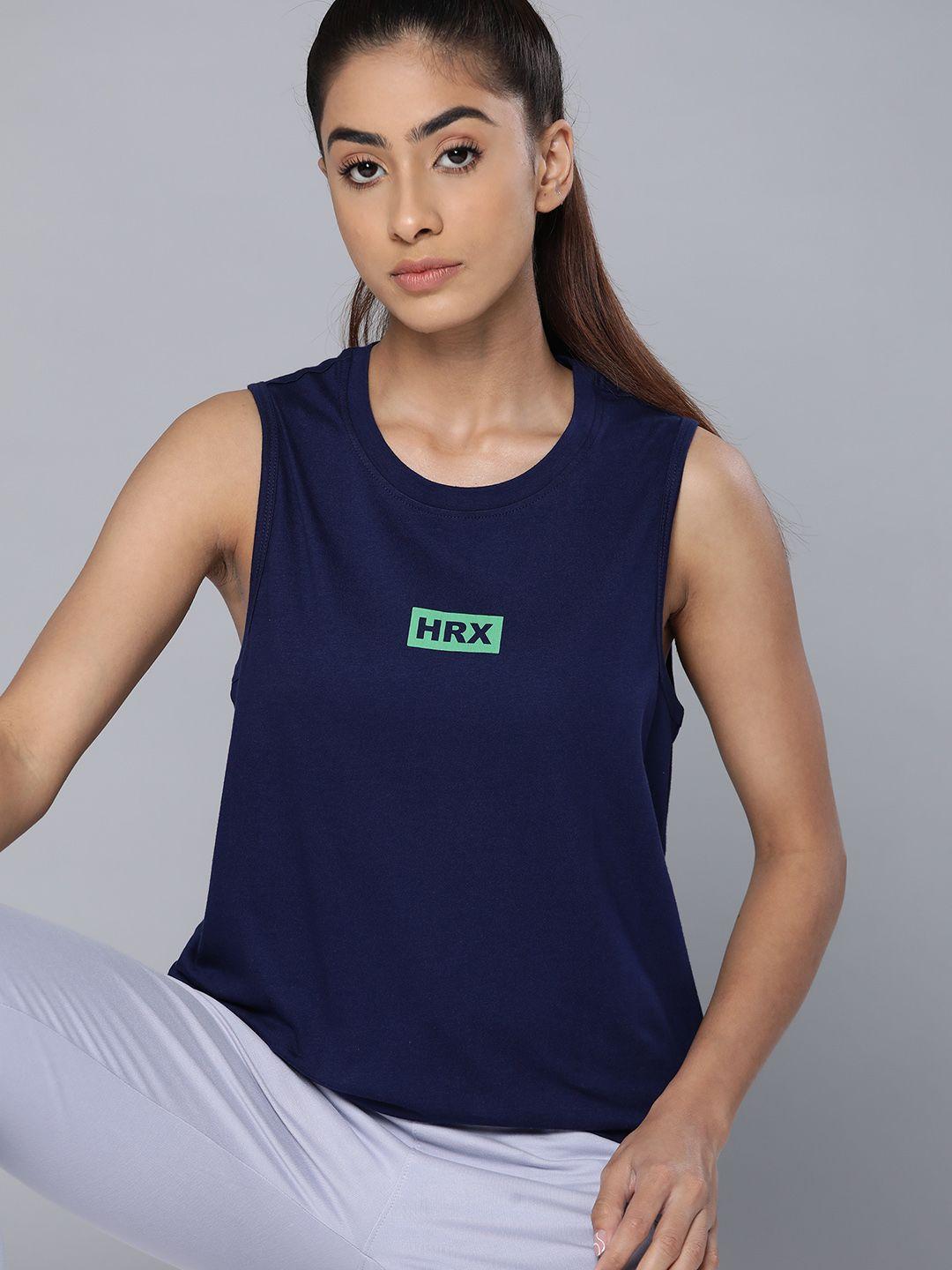 hrx by hrithik roshan women brand logo pure cotton sleeveless t-shirt