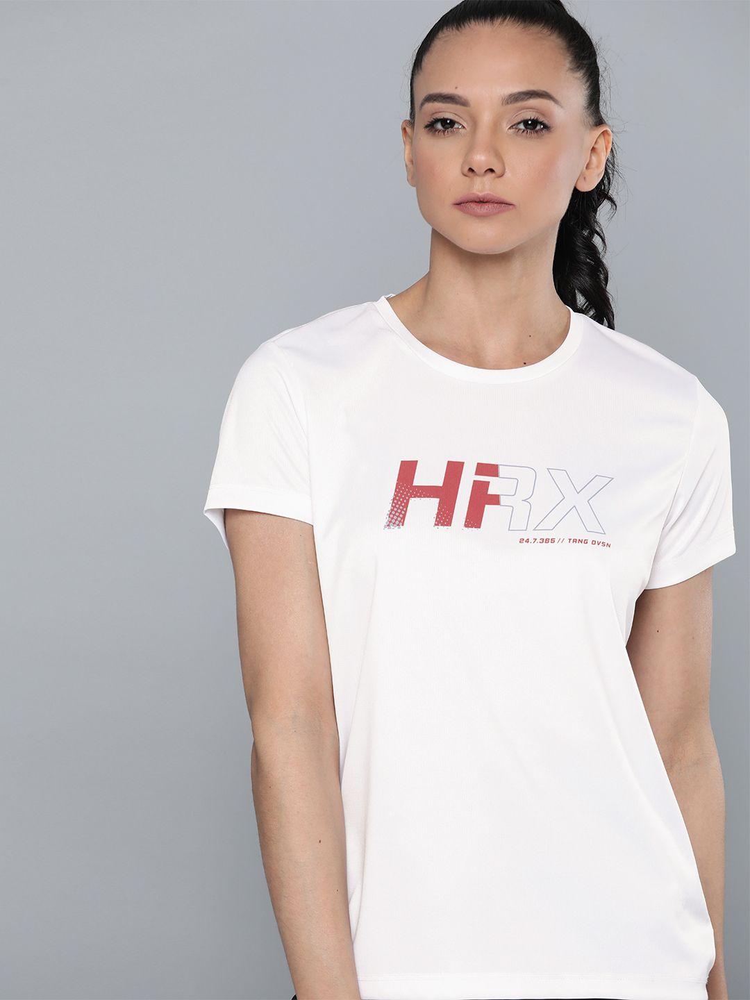 hrx by hrithik roshan women bright white solid rapid-dry antimicrobial training tshirt