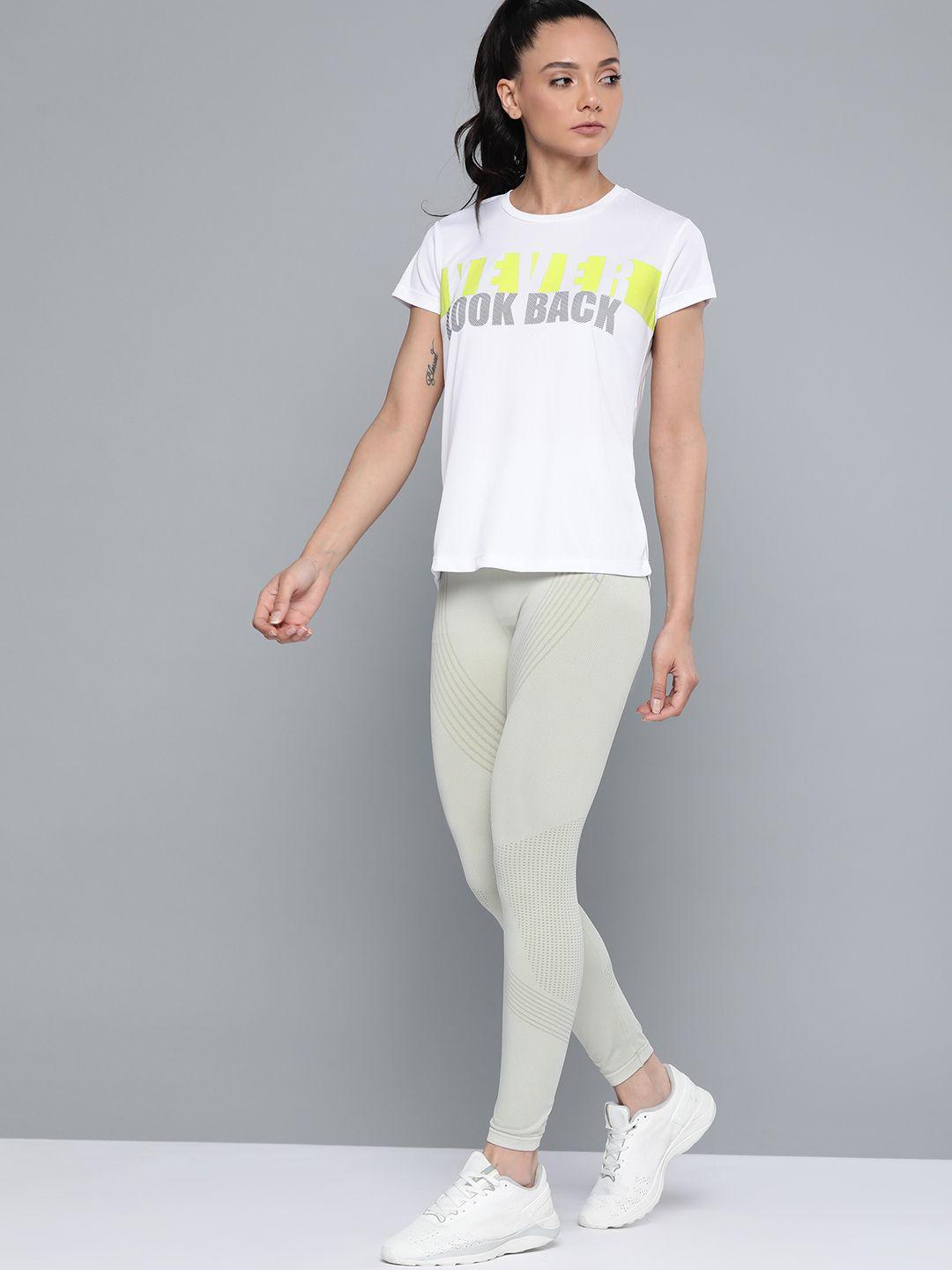 hrx by hrithik roshan women brilliant white printed rapid-dry n9 running tshirts