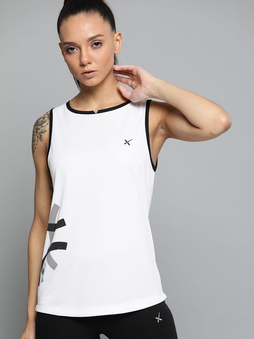 hrx by hrithik roshan women brilliant white printed rapid-dry racket sports tank top