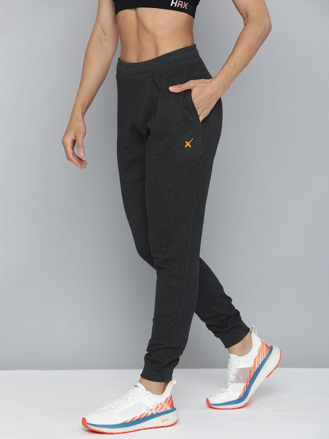hrx by hrithik roshan women charcoal black solid joggers