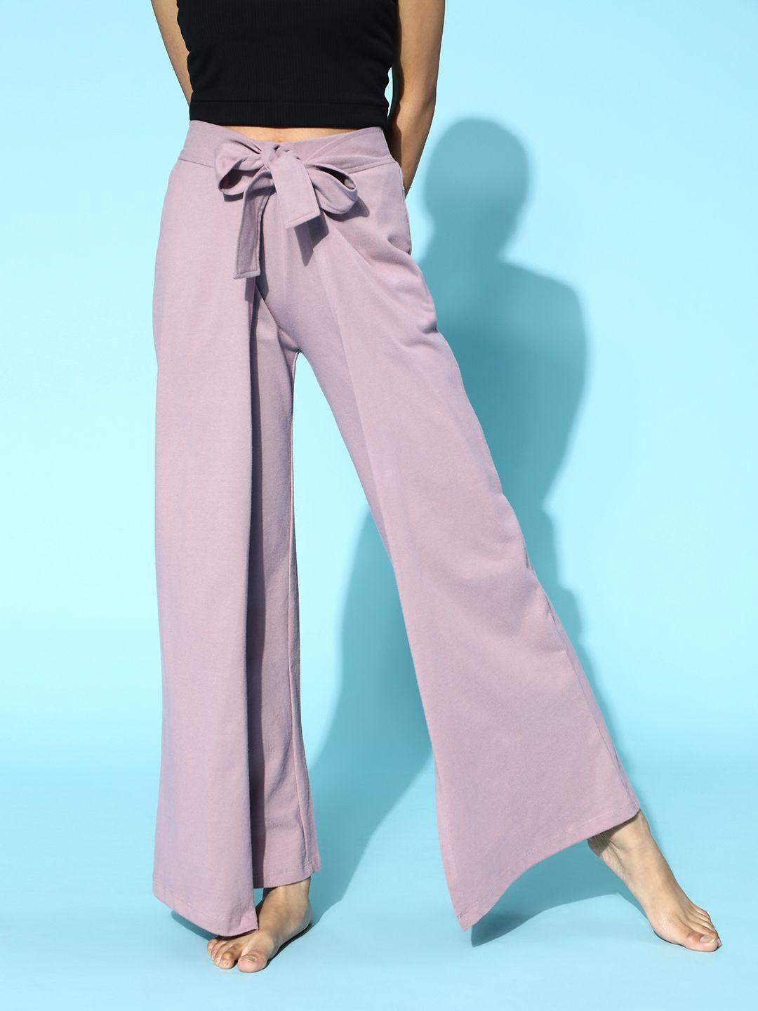 hrx by hrithik roshan women elegant lavender solid kick flared sustainable track pants