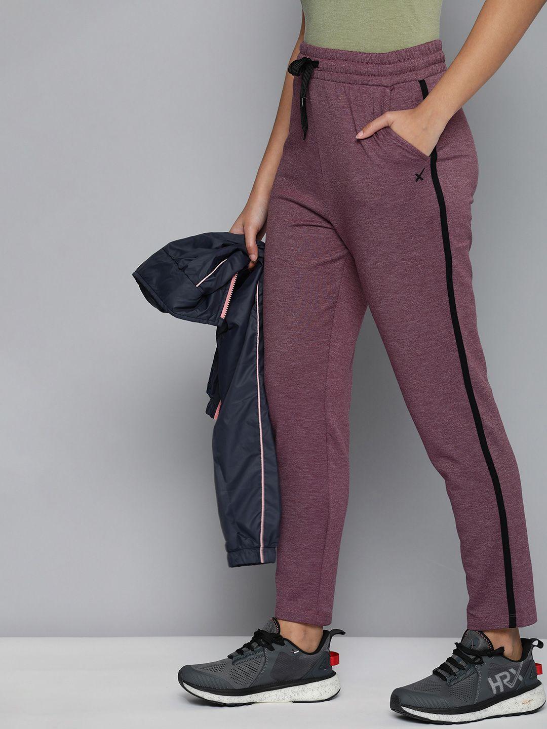 hrx by hrithik roshan women fig heather striped track pants