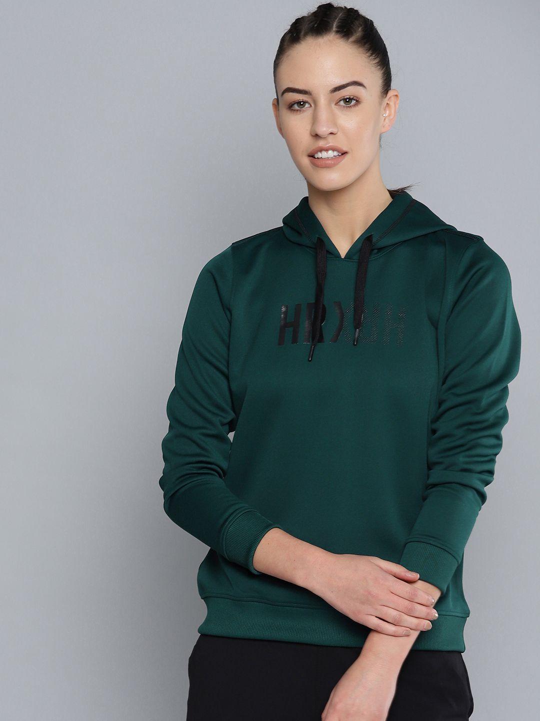 hrx by hrithik roshan women green printed hooded lifestyle sweatshirt