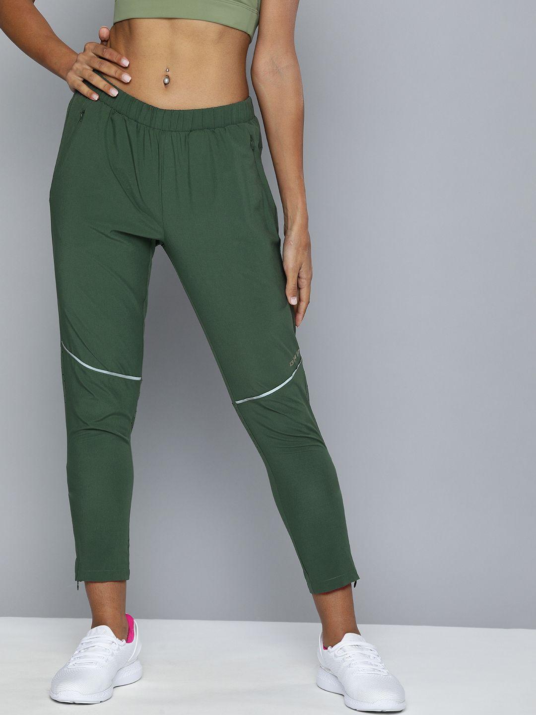 hrx by hrithik roshan women green solid rapid-dry track pants