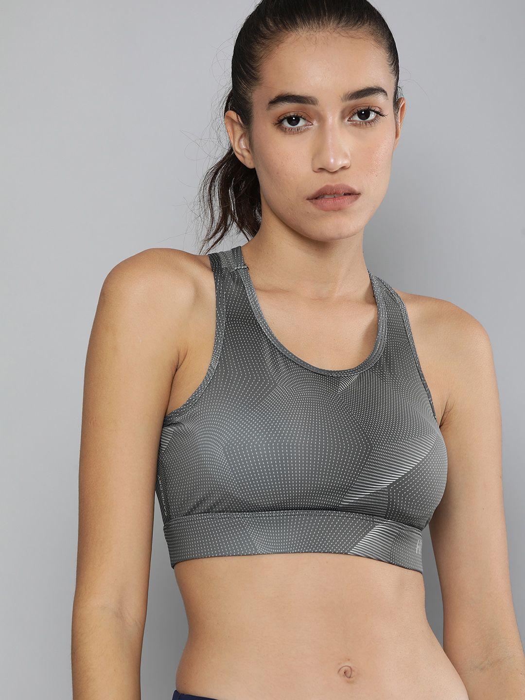 hrx by hrithik roshan women grey & white printed running sports bra