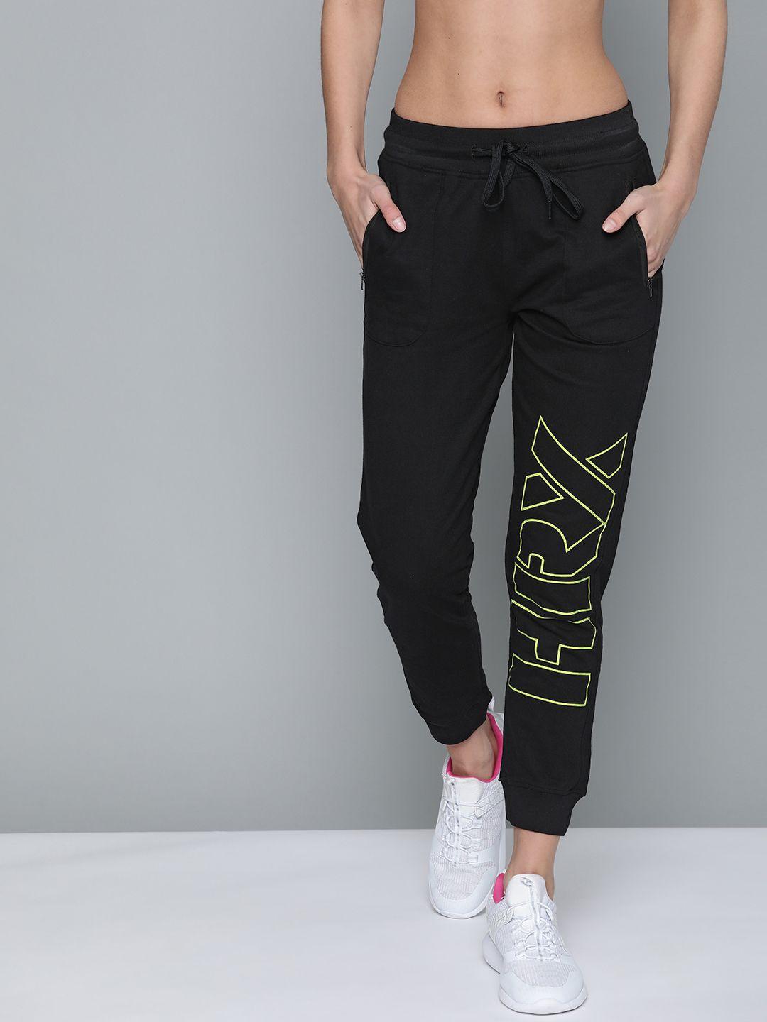 hrx by hrithik roshan women jet black slim fit bio-wash lifestyle joggers