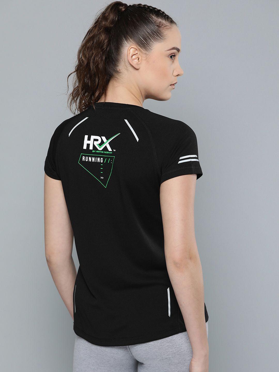 hrx by hrithik roshan women jet black solid rapid-dry running t-shirt