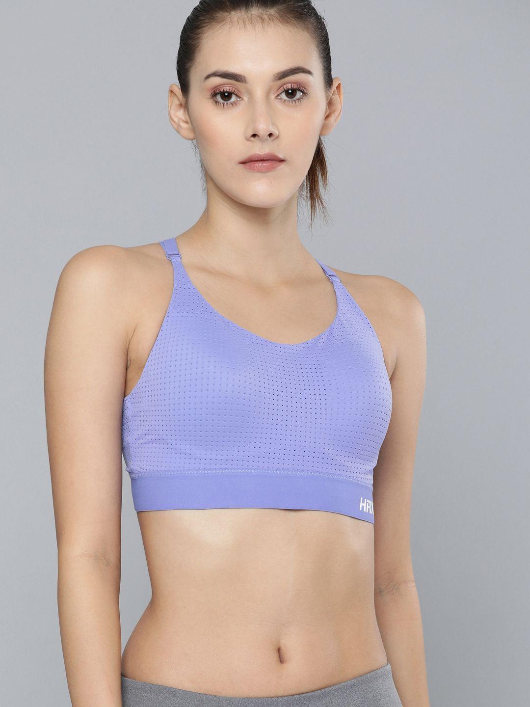 hrx by hrithik roshan women lavendar self-design rapid-dry running sports bra 23701-b