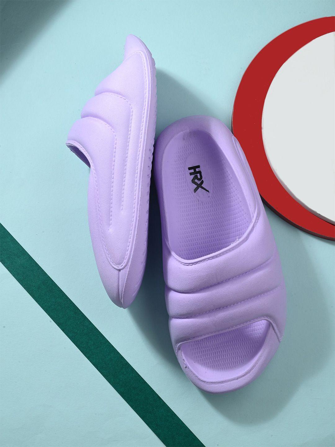 hrx by hrithik roshan women lavender textured rubber sliders