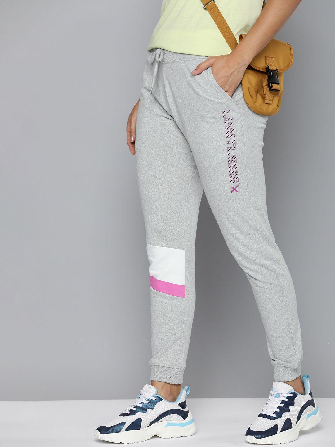 hrx by hrithik roshan women lifestyle typography printed terry joggers