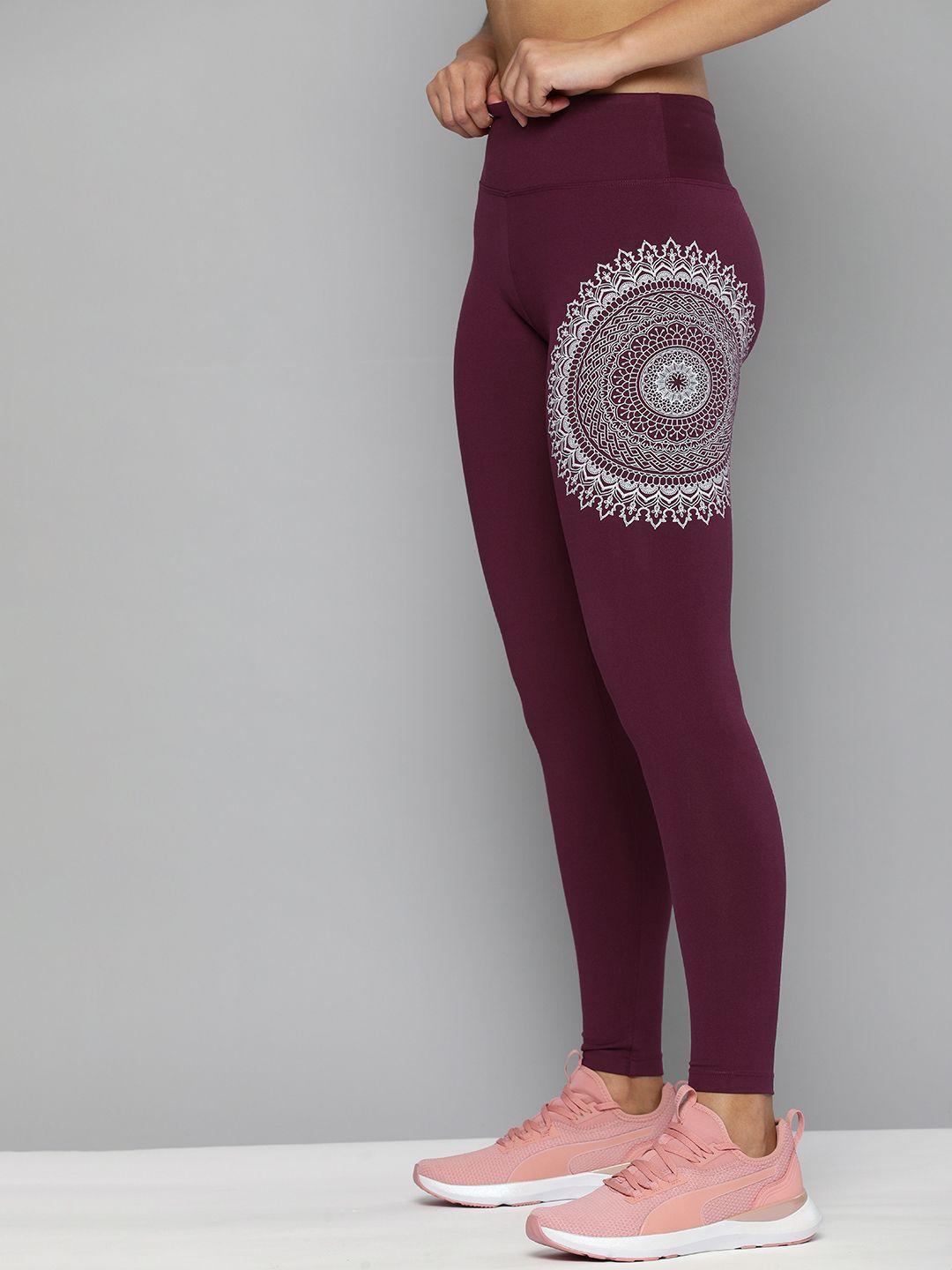 hrx by hrithik roshan women maroon & white solid training tights