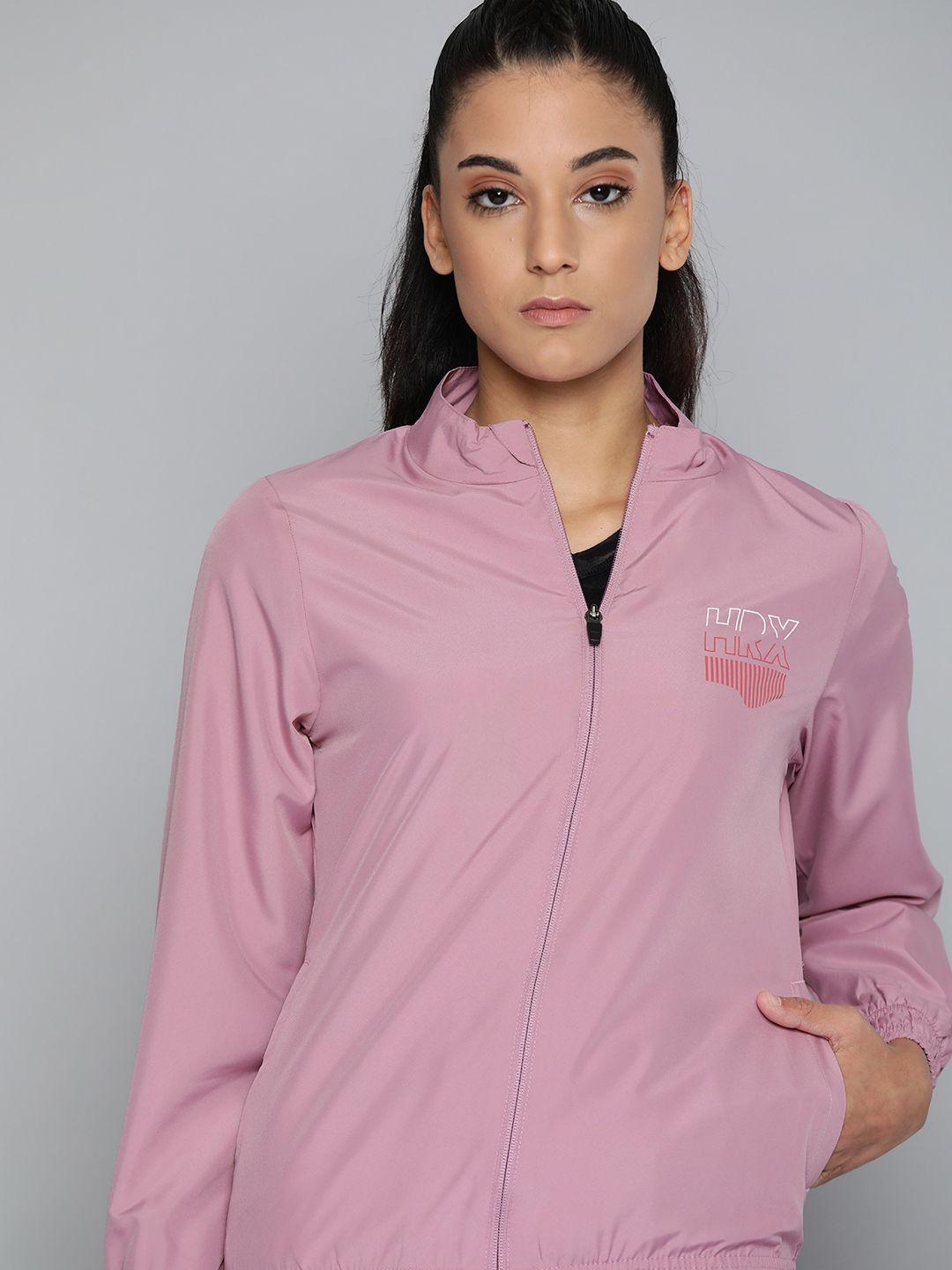 hrx by hrithik roshan women mauve brand logo sporty jacket