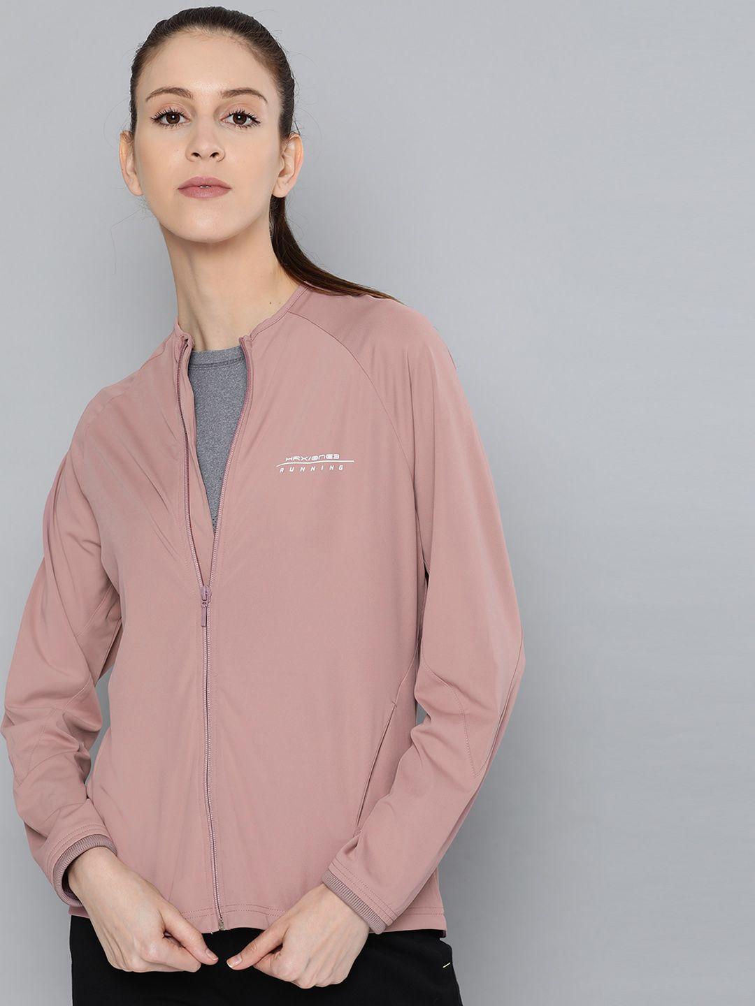 hrx by hrithik roshan women mauve shadows solid rapid-dry antimicrobial running jacket
