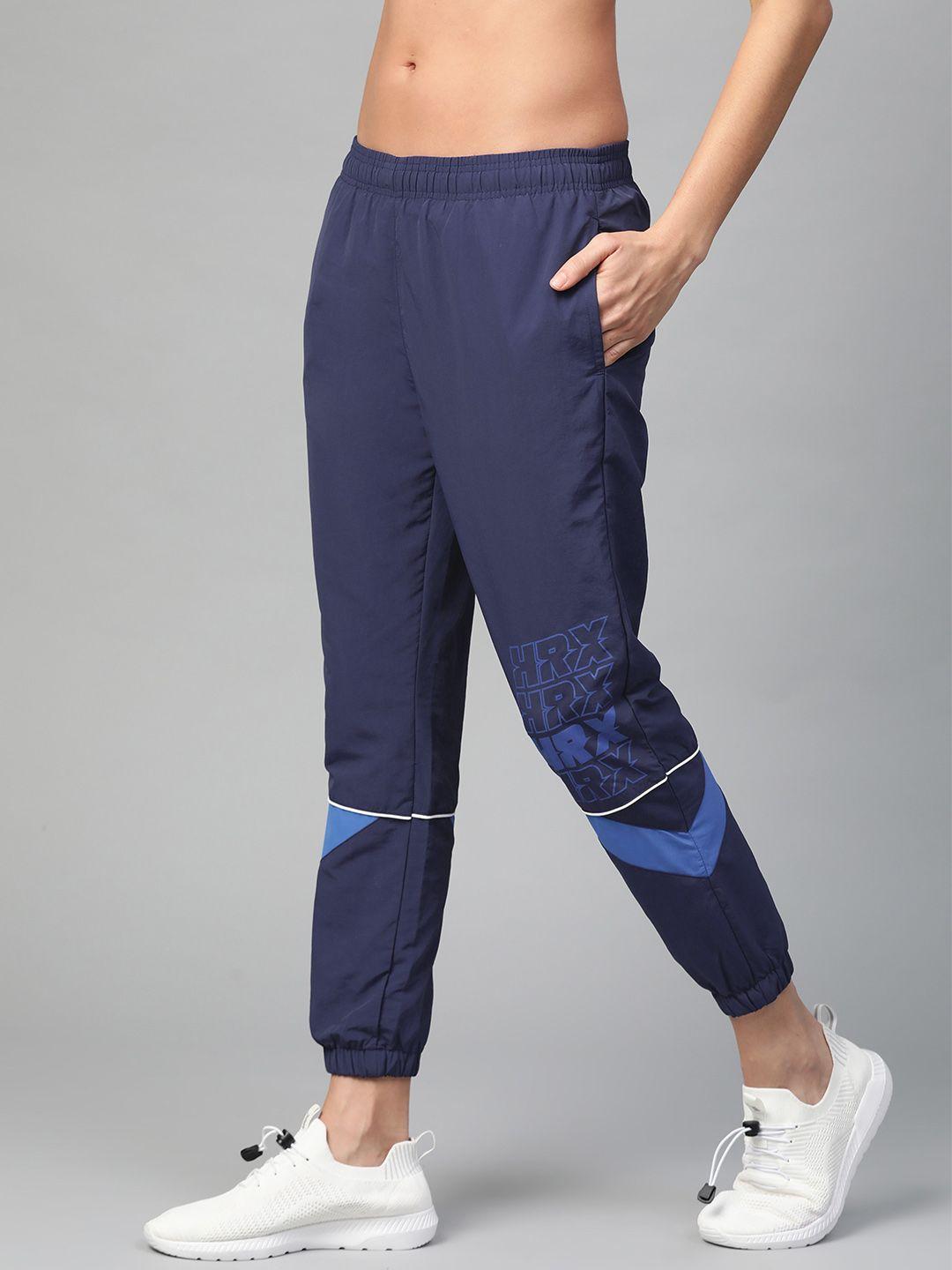 hrx by hrithik roshan women medieval blue colourblock regular fit rapid-dry lifestyle jogger