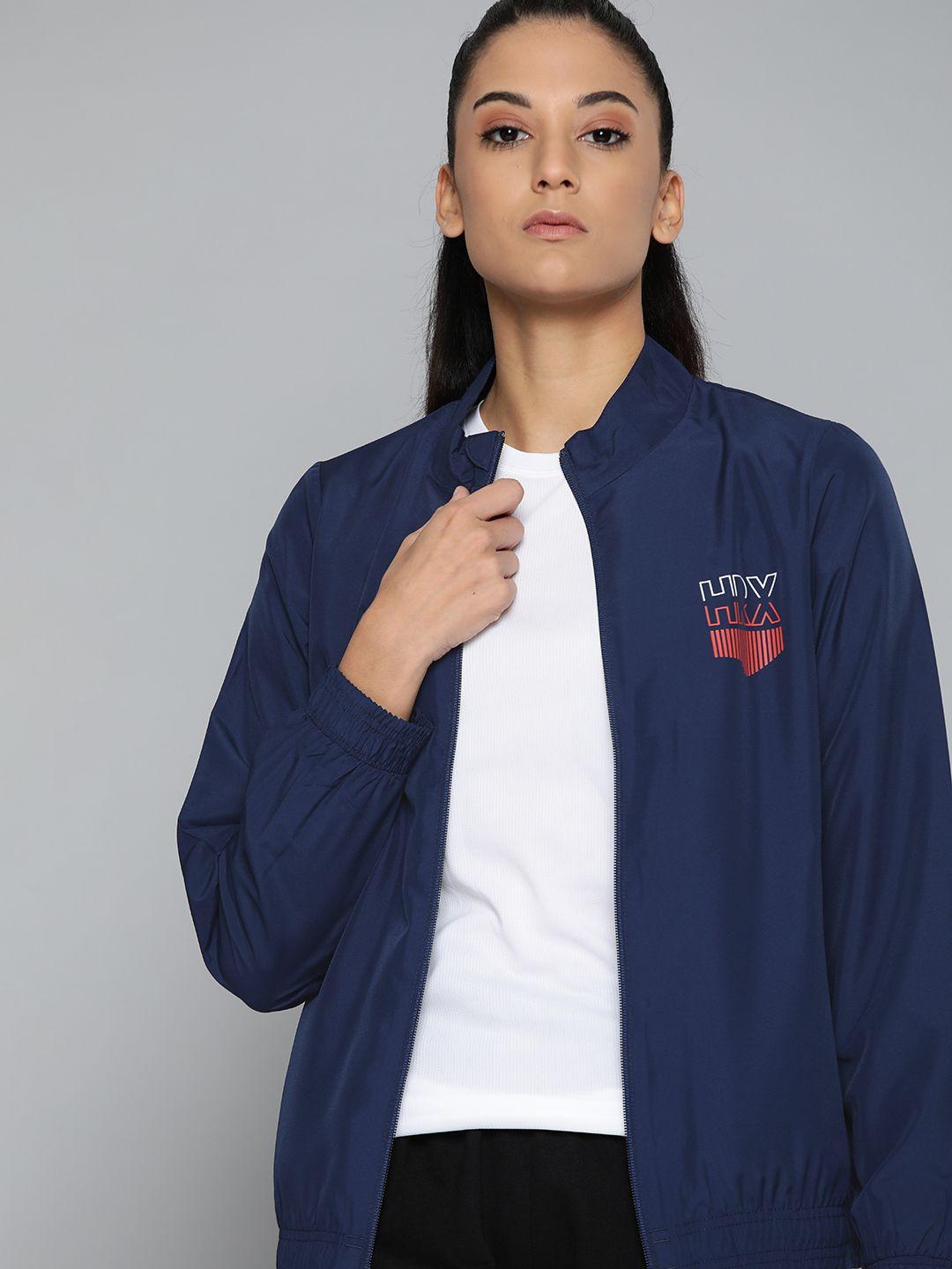 hrx by hrithik roshan women navy blue brand logo sporty jacket