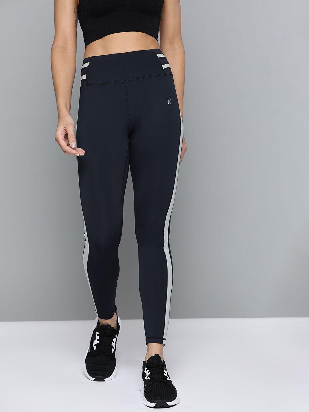 hrx by hrithik roshan women navy blue skinny fit solid rapid dry cropped training tights