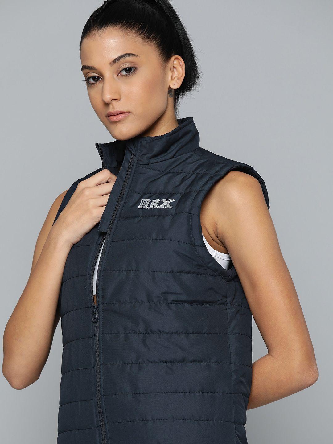 hrx by hrithik roshan women navy blue solid rapid dry technology padded jacket