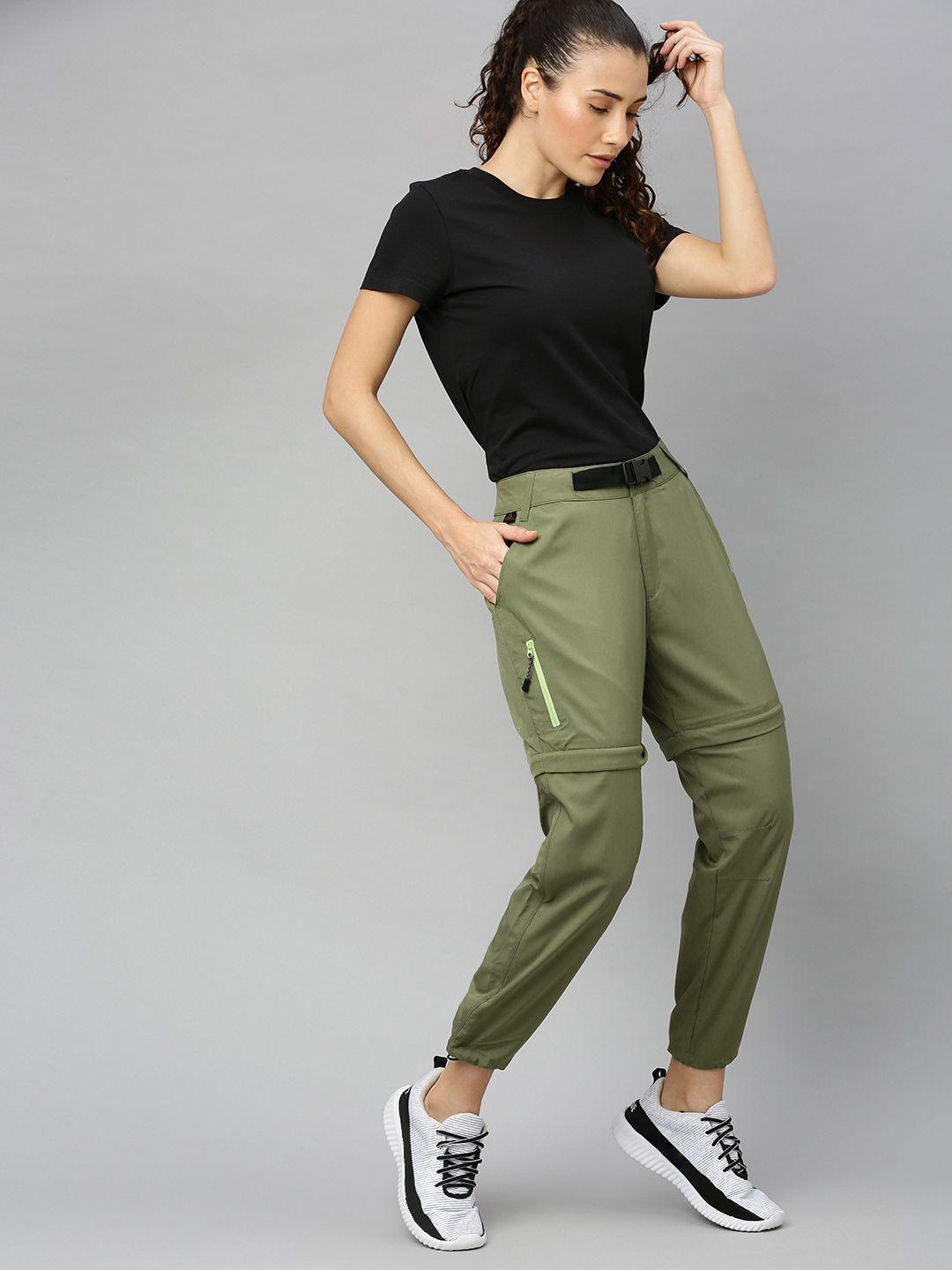 hrx by hrithik roshan women olive branch solid slim fit outdoor trousers