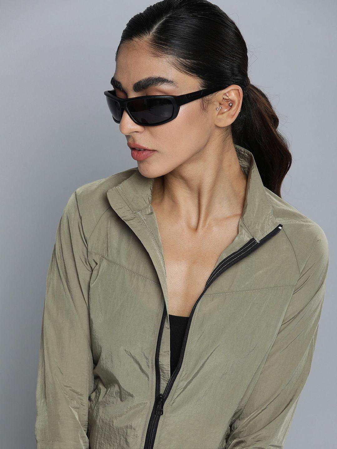 hrx by hrithik roshan women olive green solid running sporty jacket