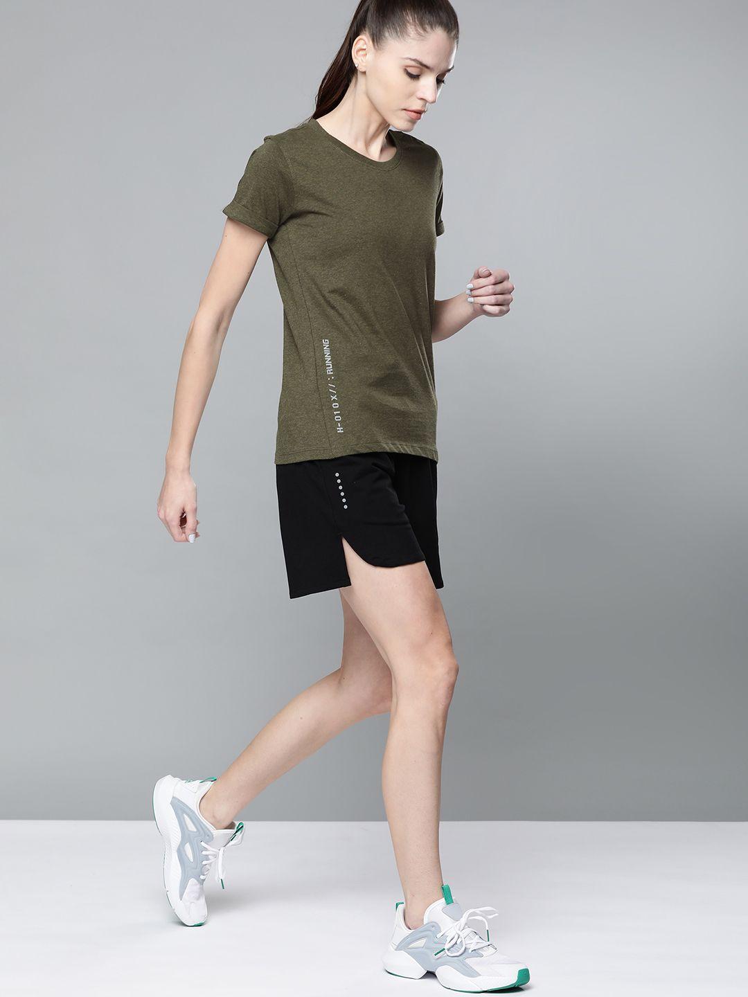hrx by hrithik roshan women olive melange solid rapid-dry running tshirt