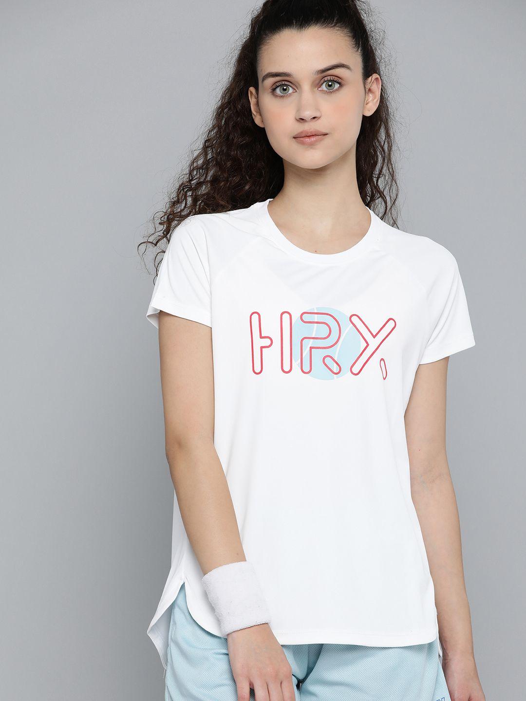 hrx by hrithik roshan women optic white solid rapid-dry anti-static antimicrobial racketsport tshirt