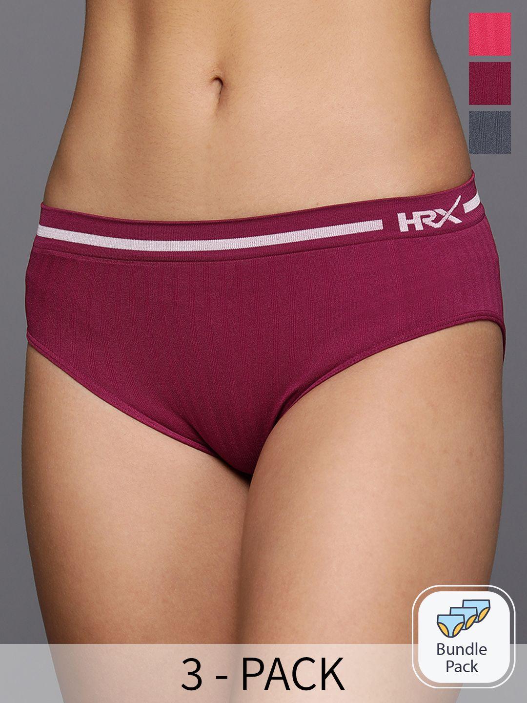 hrx by hrithik roshan women pack of 3 solid mid-rise seamless briefs