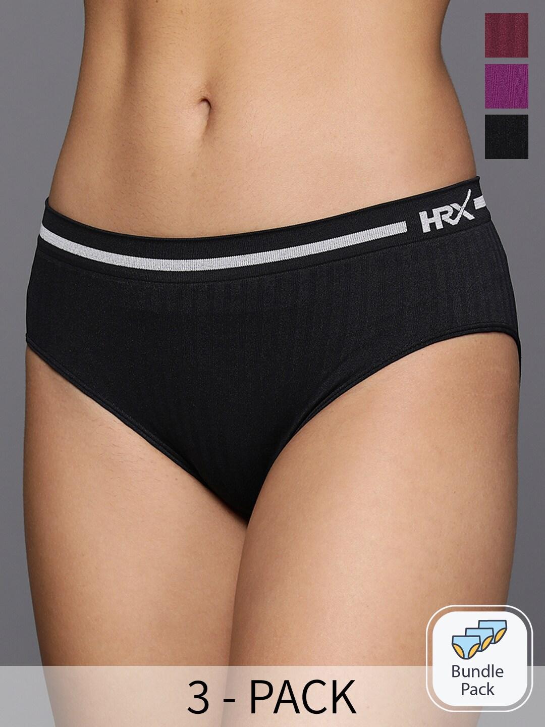 hrx by hrithik roshan women pack of 3 solid mid-rise seamless briefs