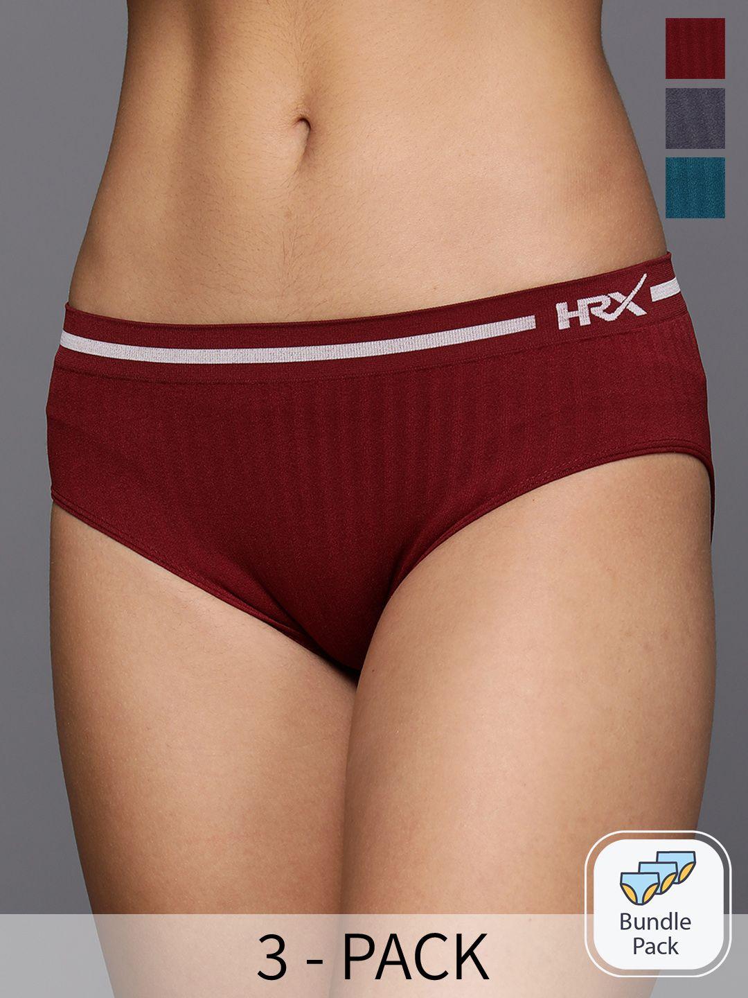 hrx by hrithik roshan women pack of 3 solid mid-rise seamless briefs