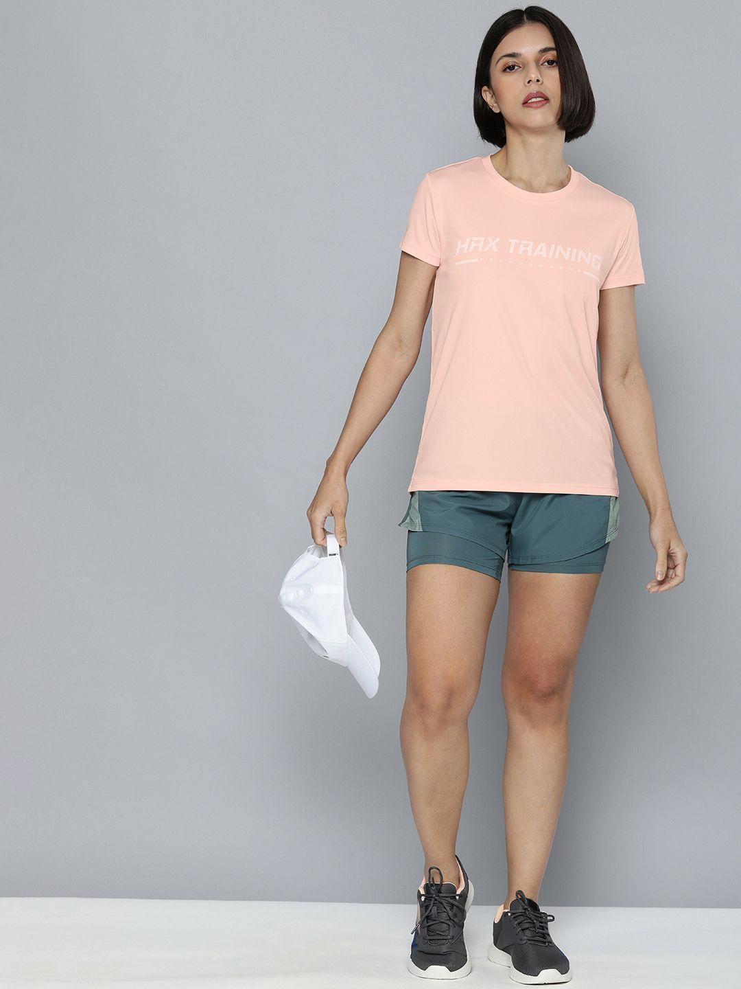hrx by hrithik roshan women peach-coloured rapid-dry brand carrier training t-shirt