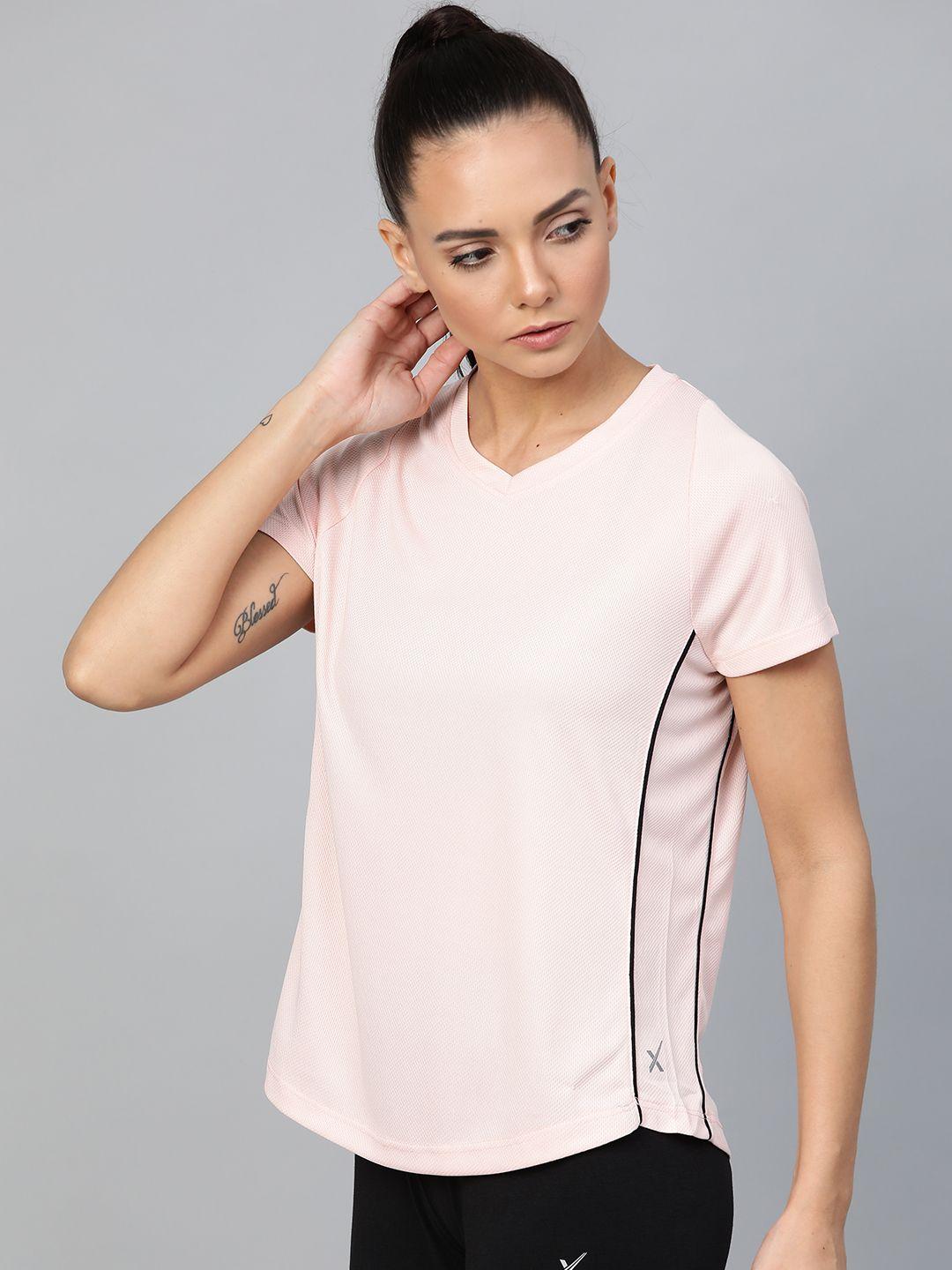 hrx by hrithik roshan women peach whip solid rapid-dry racket sports tshirts