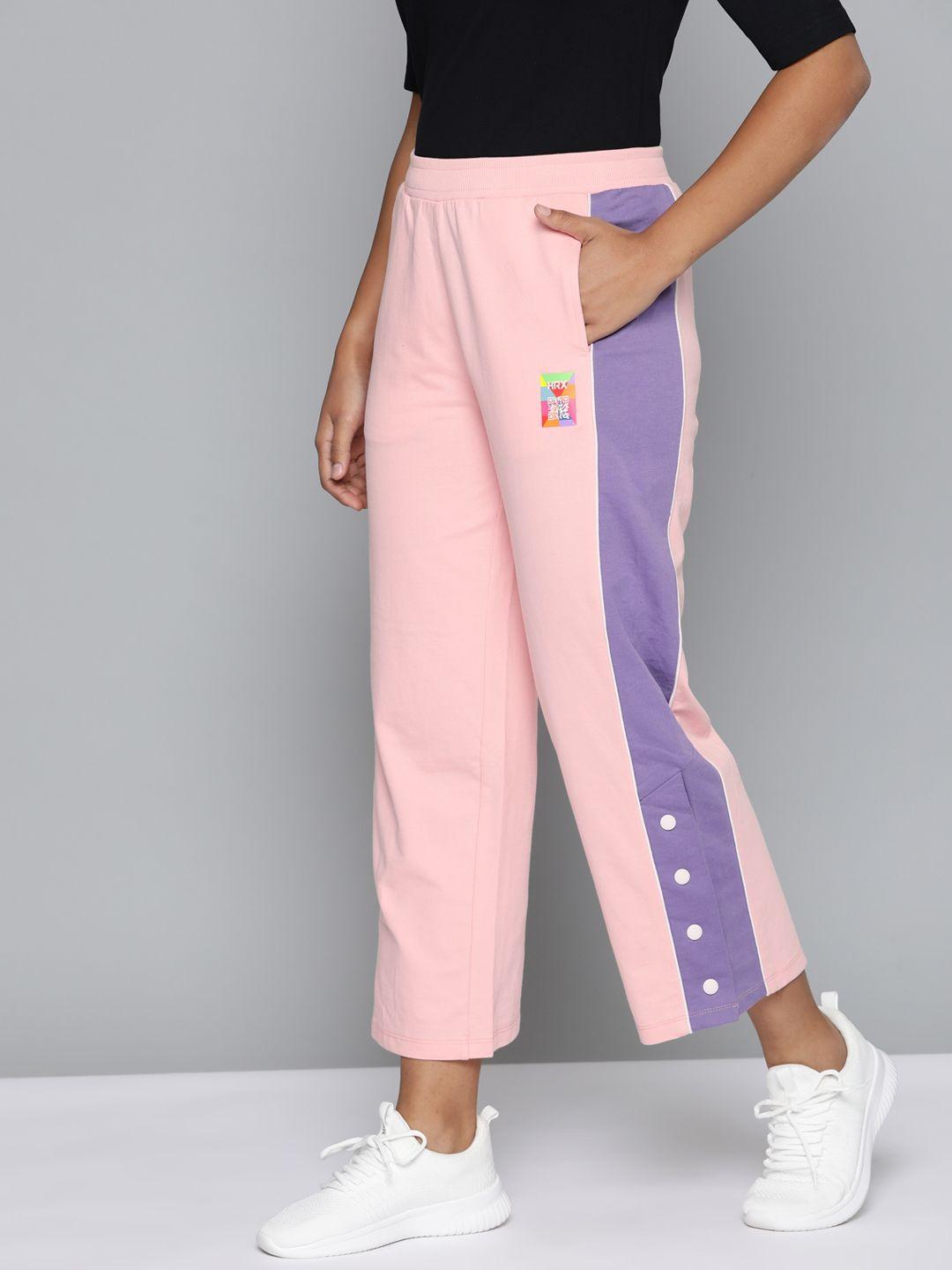 hrx by hrithik roshan women pink & orange colourblocked track pants