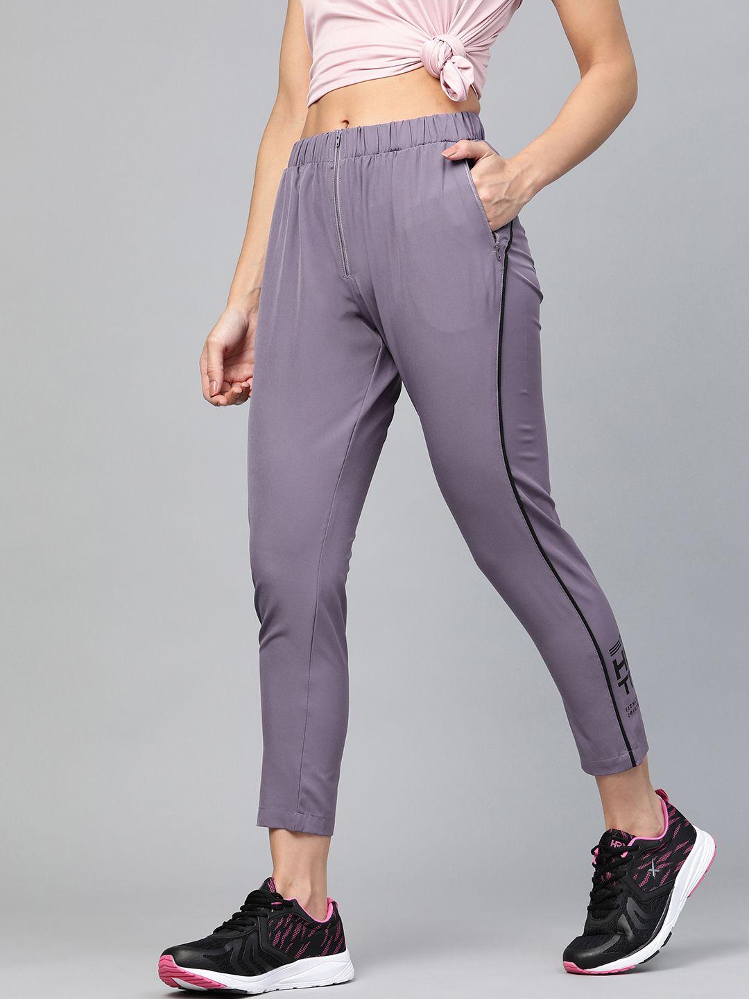 hrx by hrithik roshan women purple sage slim fit rapid-dry training track pants