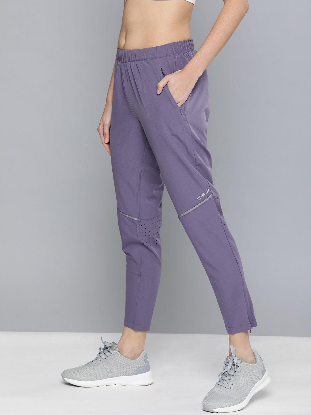 hrx by hrithik roshan women purple solid slim rapid dry antimicrobial training track pants