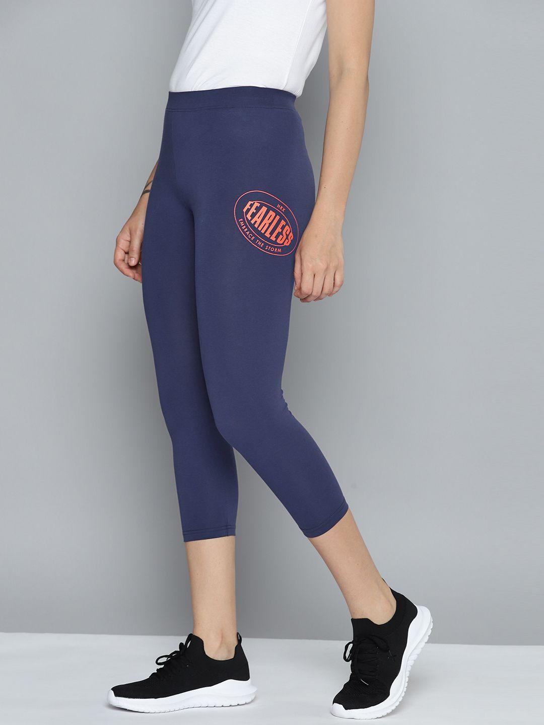 hrx by hrithik roshan women slim fit printed detail 3/4 training tights